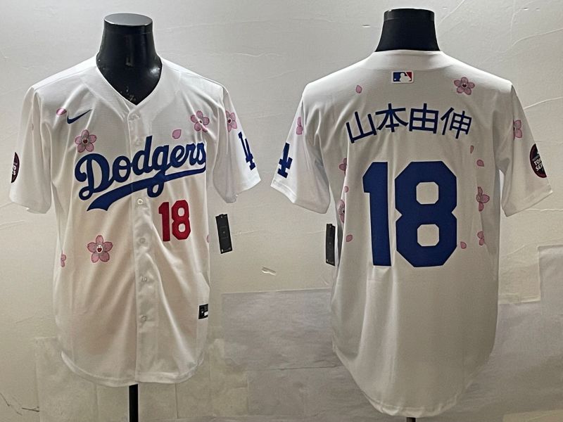 Men Los Angeles Dodgers 18 Yamamoto White Sakura Edition 2025 Nike MLB Jersey style 18